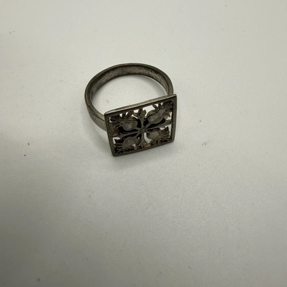 925 Sterling Silver Pineapple‎ Openwork Square Ring Vintage Size 6.5